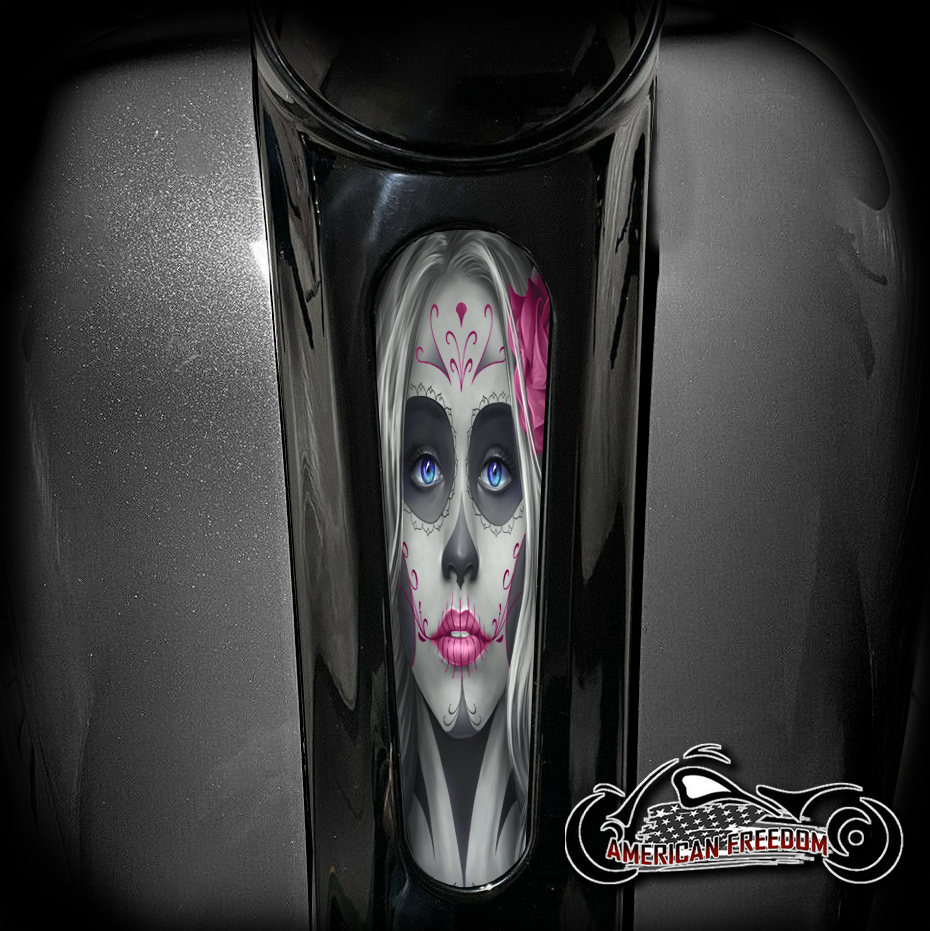 Harley 8 Inch Dash Insert - Sugar Skull (Pink)